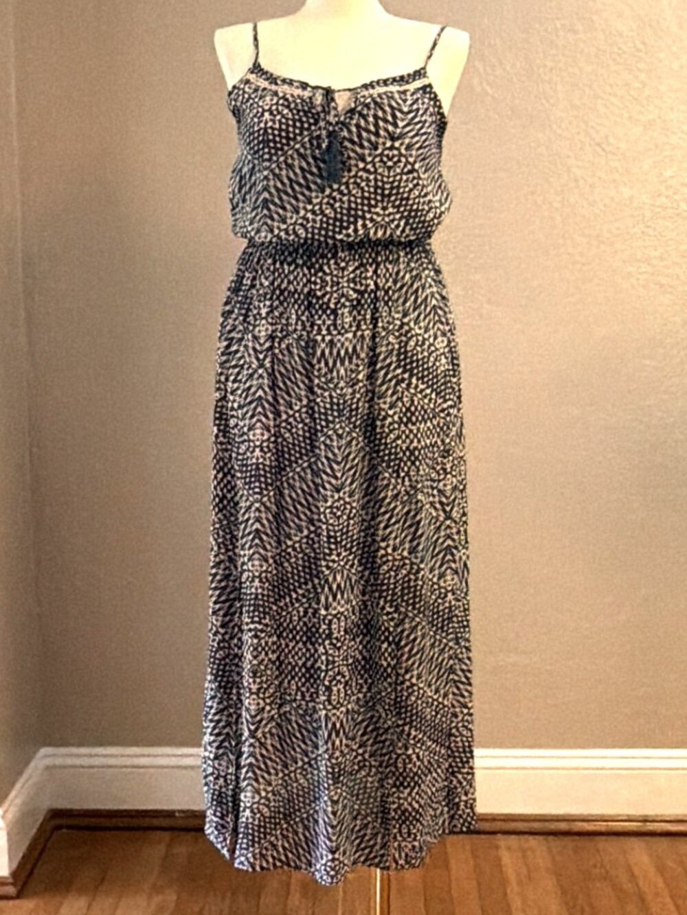 Mystree Stitch Fix Abstract Print Adjustable Strap Rayon Boho Maxi Dress Large